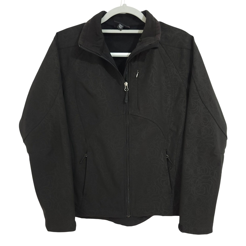 Double Diamond Softshell Fleece Lined Jacket Womens Medium Black Floral Embossed